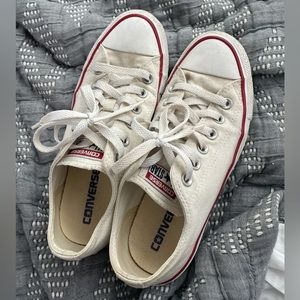 Converse Cream Canvas Low-Top Sneakers with Red Trim